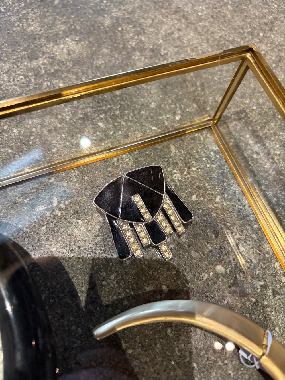 Decorative Glass Display Box with Gold Frame - Black Accent